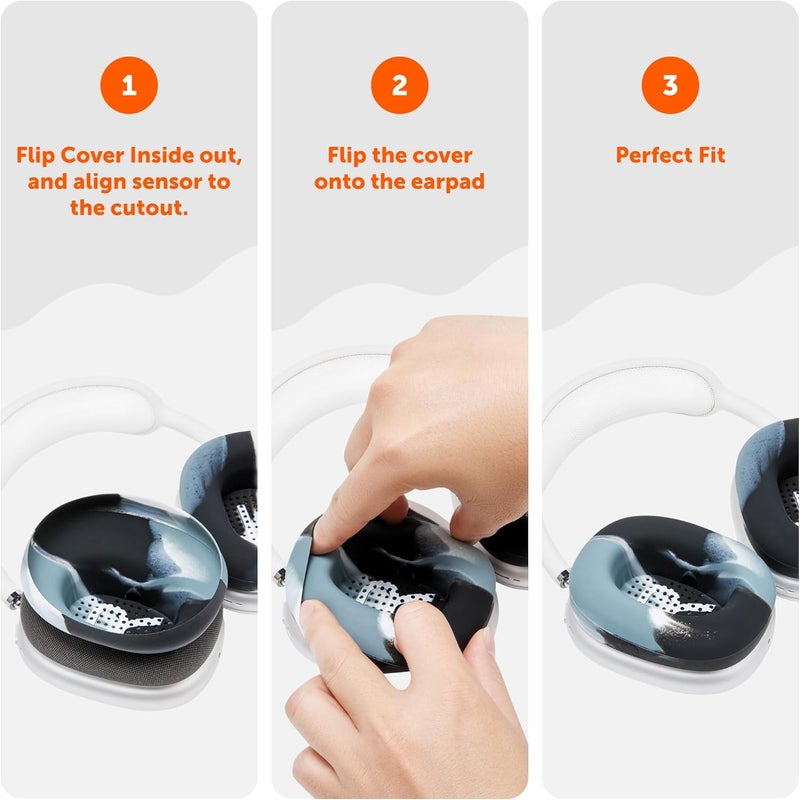 WC SweatZ Max - أغطية حماية حاصلة على براءة اختراع لوسادات الأذن لأجهزة Airpods Max من Wicked Cushions | مقاومة للعرق وسهلة الغسل | حماية كاملة من العرق للوسادات | رخام - Image 5